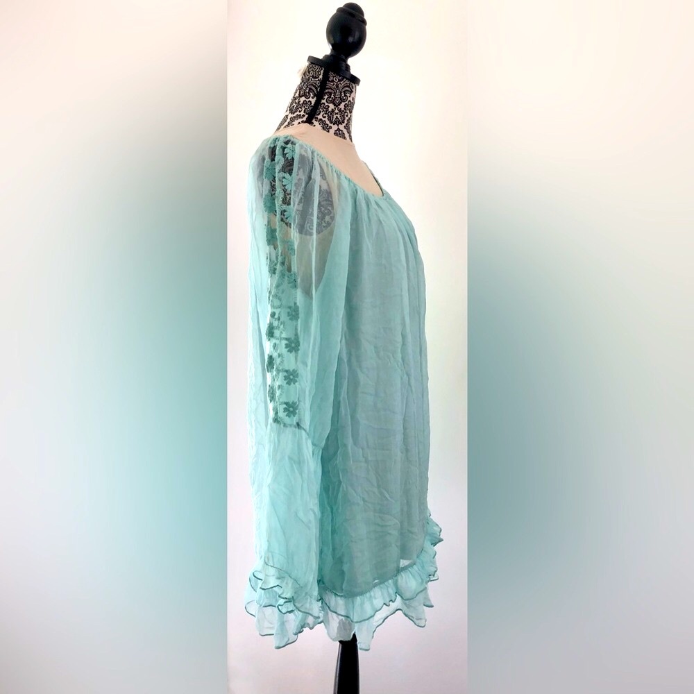 Boston Proper Silk sheer boho peasant style mini, Swim, cover-up, tunic sz S - Picture 1 of 16